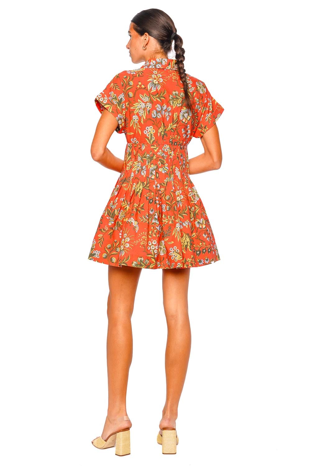 Cara Cara Nash Mini Floral Cap Sleeve Dress Orange