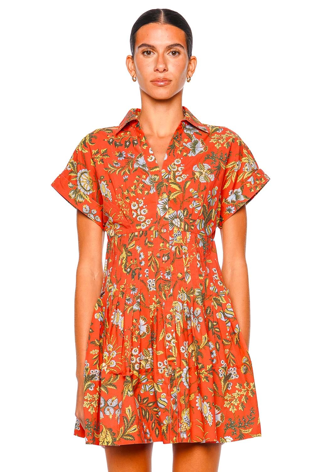 Cara Cara Nash Mini Floral Cap Sleeve Dress Orange