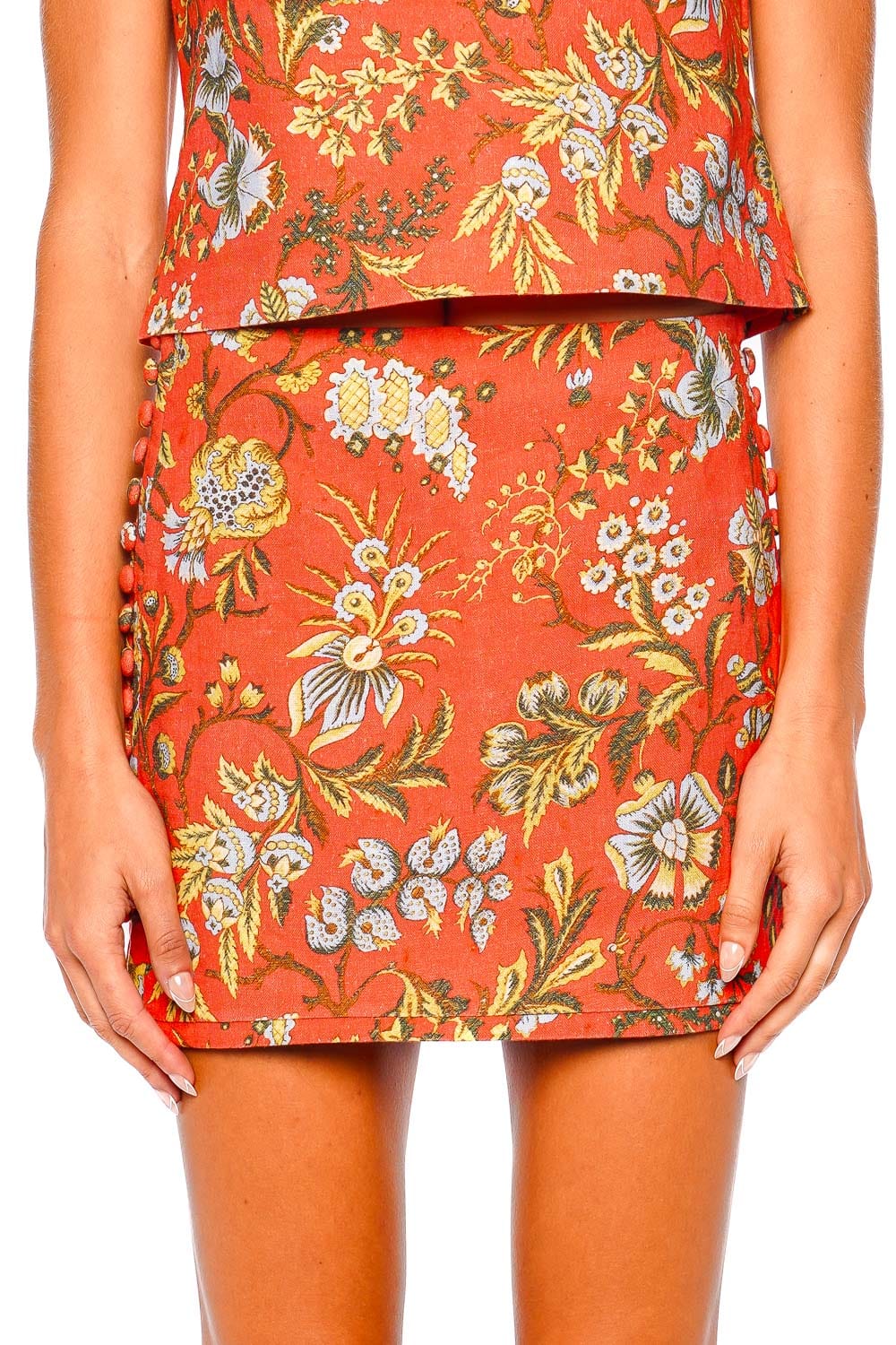 Cara Cara Roseland Clover Orange Buttoned Mini Skirt