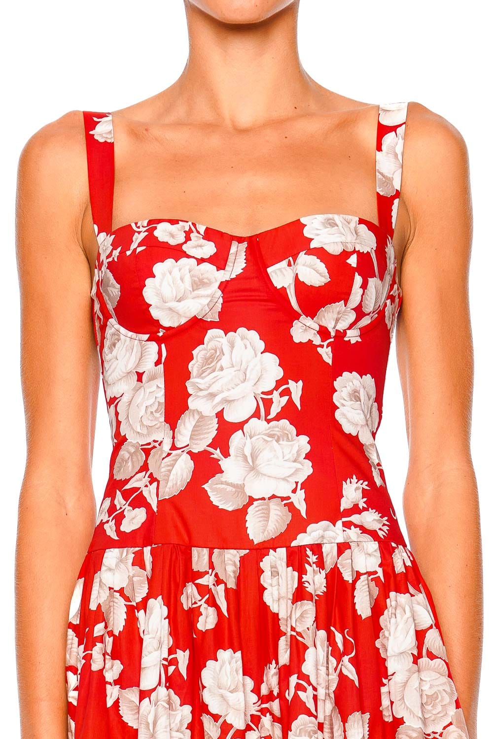 Cara Cara Santiago Rosebud Red Floral Midi Dress with Straps