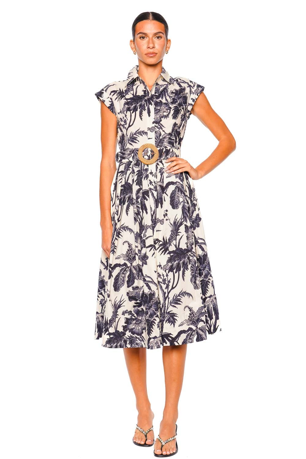 Cara Cara Octavia Fauna Floral Navy Cap Sleeve Shirt Dress