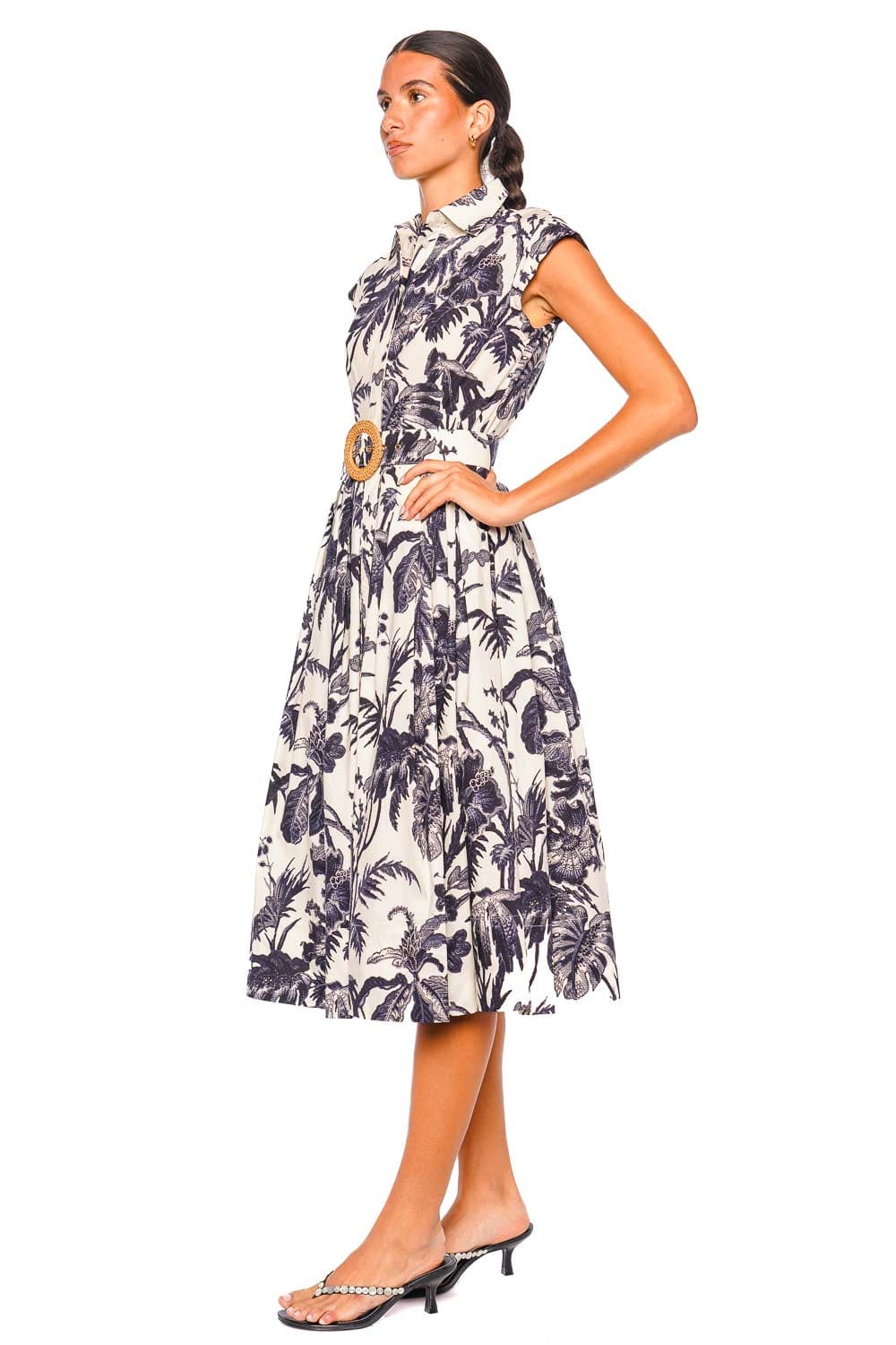 Cara Cara Octavia Fauna Floral Navy Cap Sleeve Shirt Dress
