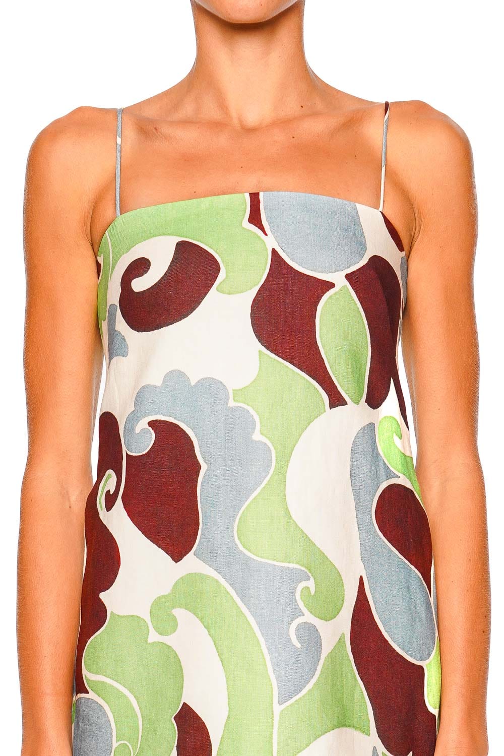 Cara Cara Valencia Feather Hem Slip Dress Mint Wave Print