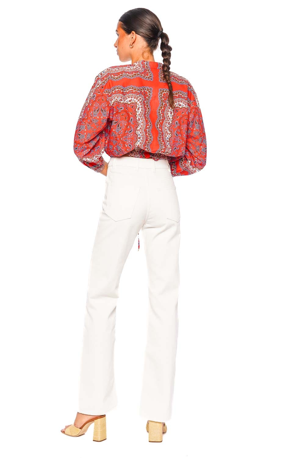 Cara Cara Perrin Coral Paisley Print Button-Up Long Sleeve Top