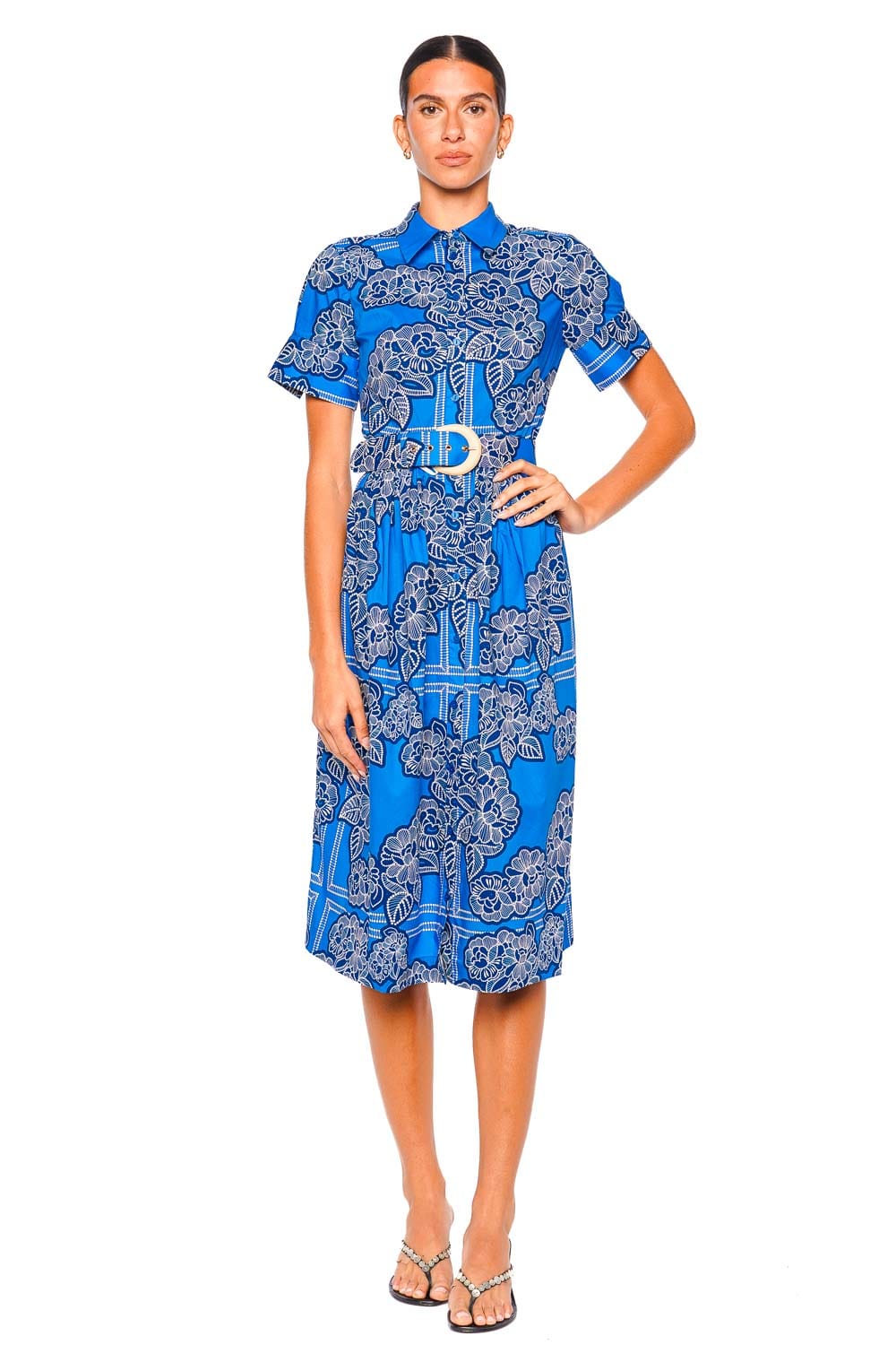 Cara Cara Malena Cobalt Floral Belted Midi Dress