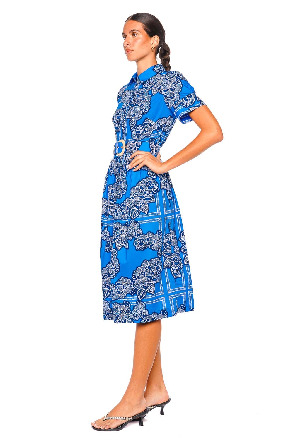 Cara Cara Malena Cobalt Floral Belted Midi Dress