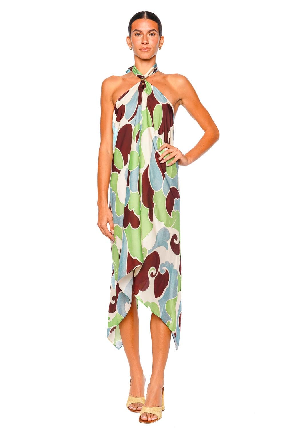 Cara Cara Petal Wave Mint Halter Twist Midi Dress