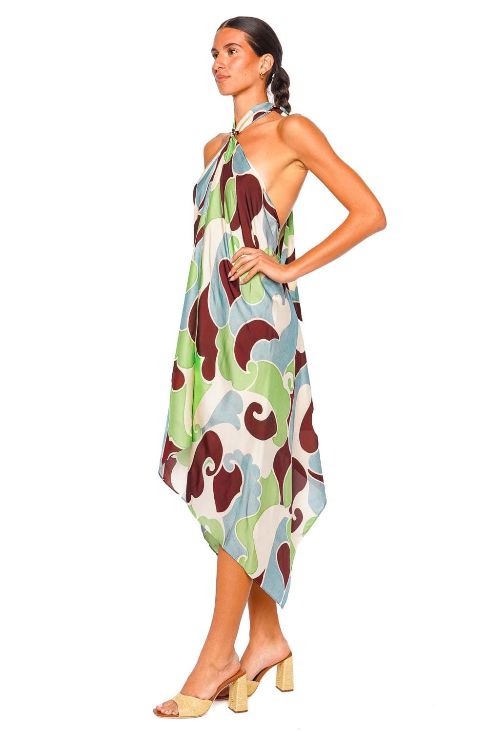Cara Cara Petal Wave Mint Halter Twist Midi Dress