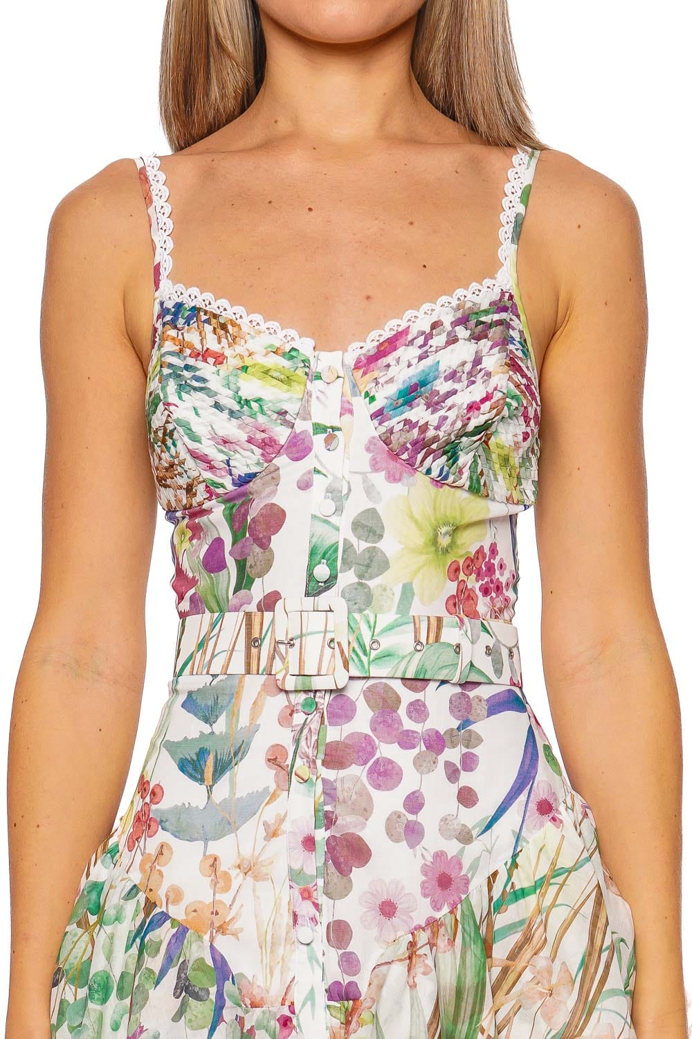 CHARO RUIZ IBIZA Nayade White Lagoon Floral Short Dress with Lace Straps