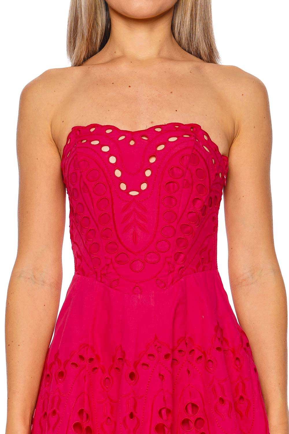 CHARO RUIZ IBIZA Fuchsia Sealace Strapless Lace Mini Dress