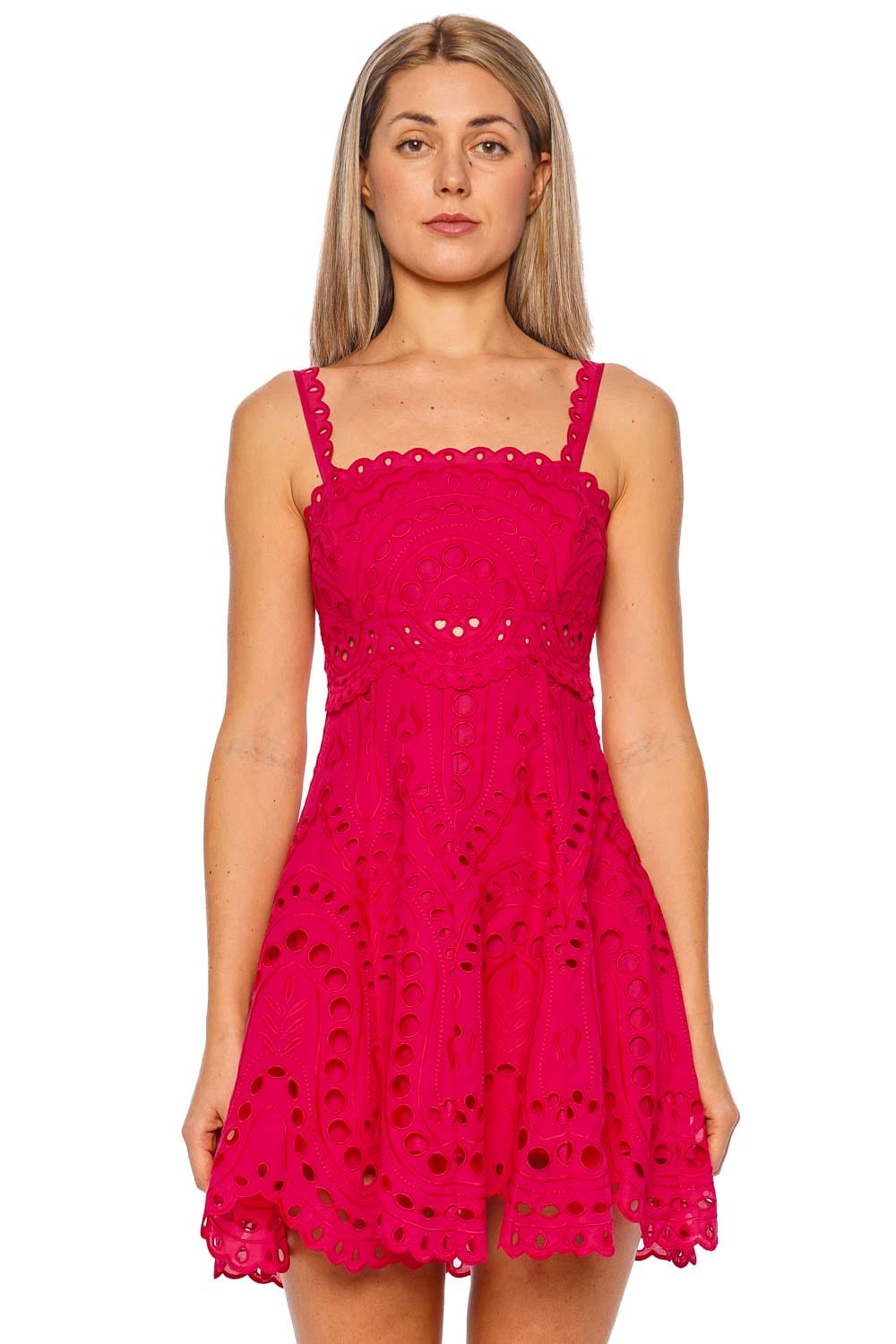 CHARO RUIZ IBIZA Zeph Fuchsia Sealace Sleeveless Mini Dress