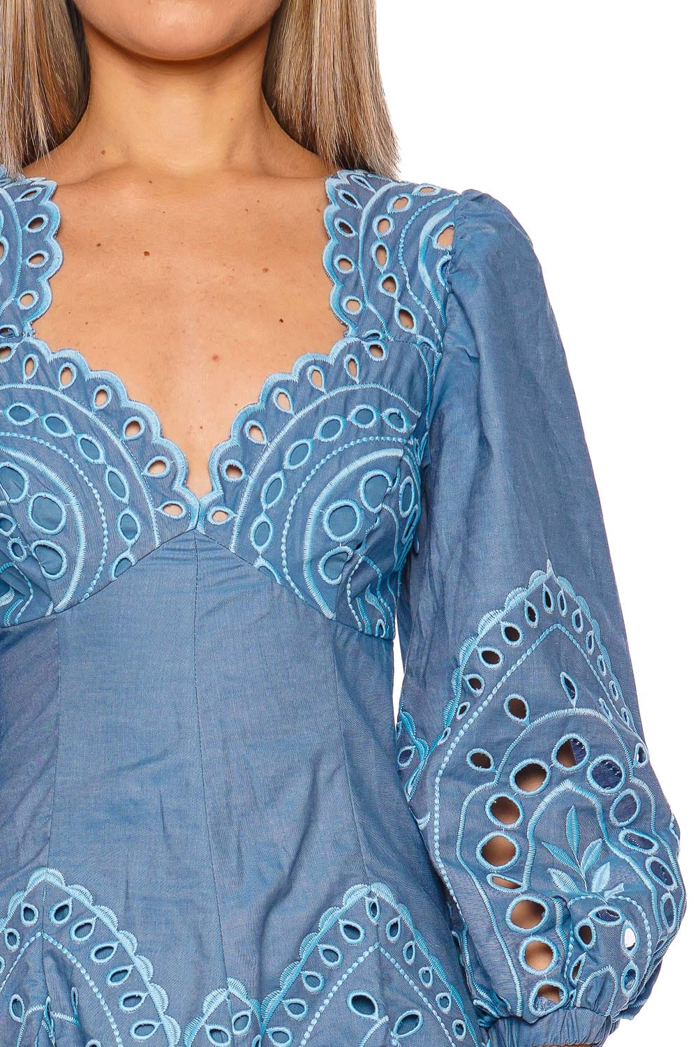 CHARO RUIZ IBIZA Esmare Blue Long Sleeve Short Dress