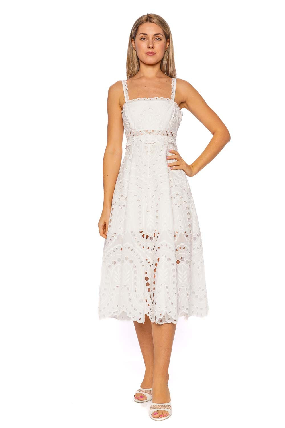 CHARO RUIZ IBIZA White Sealace Embroidered Midi Dress with Straps