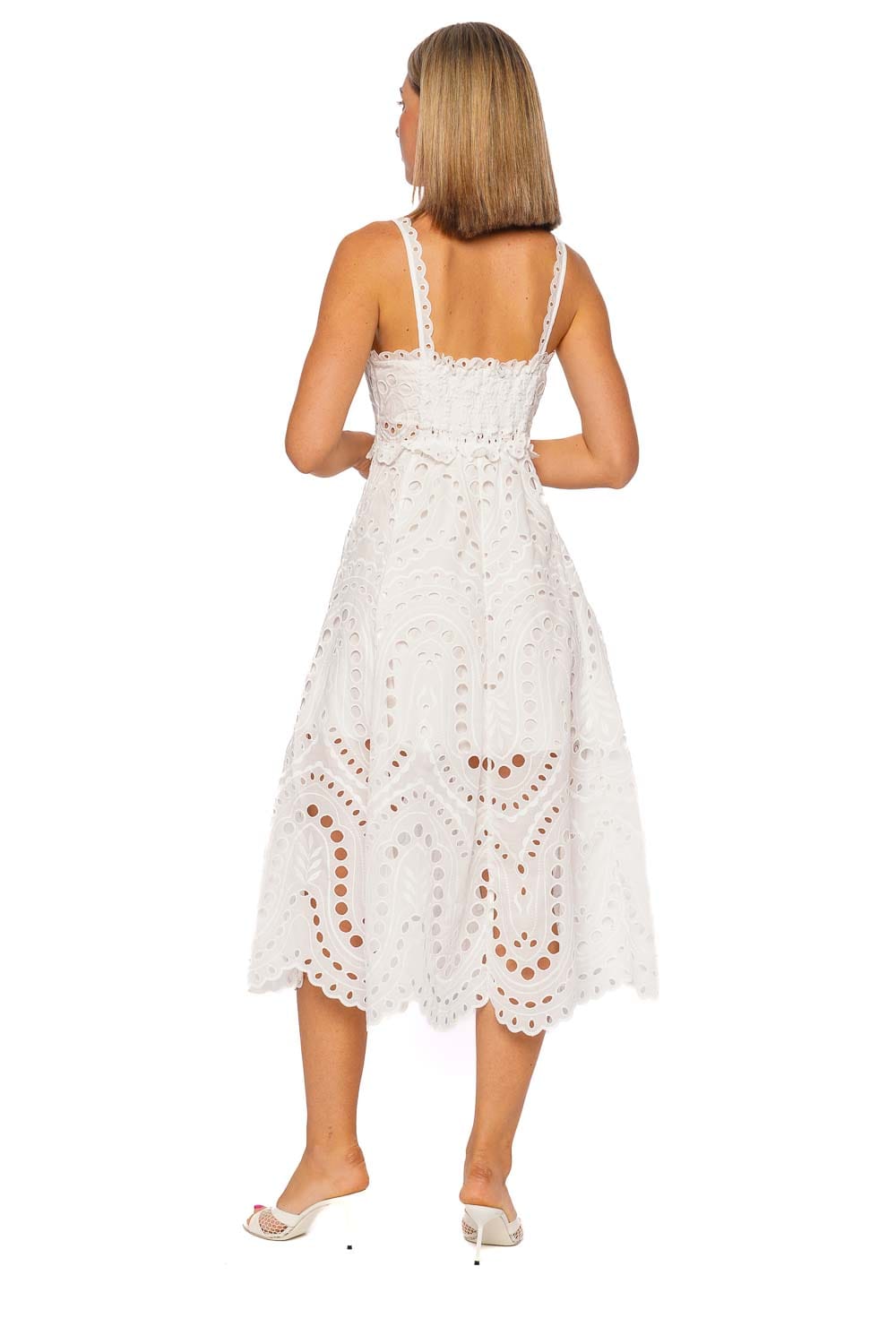 CHARO RUIZ IBIZA White Sealace Embroidered Midi Dress with Straps