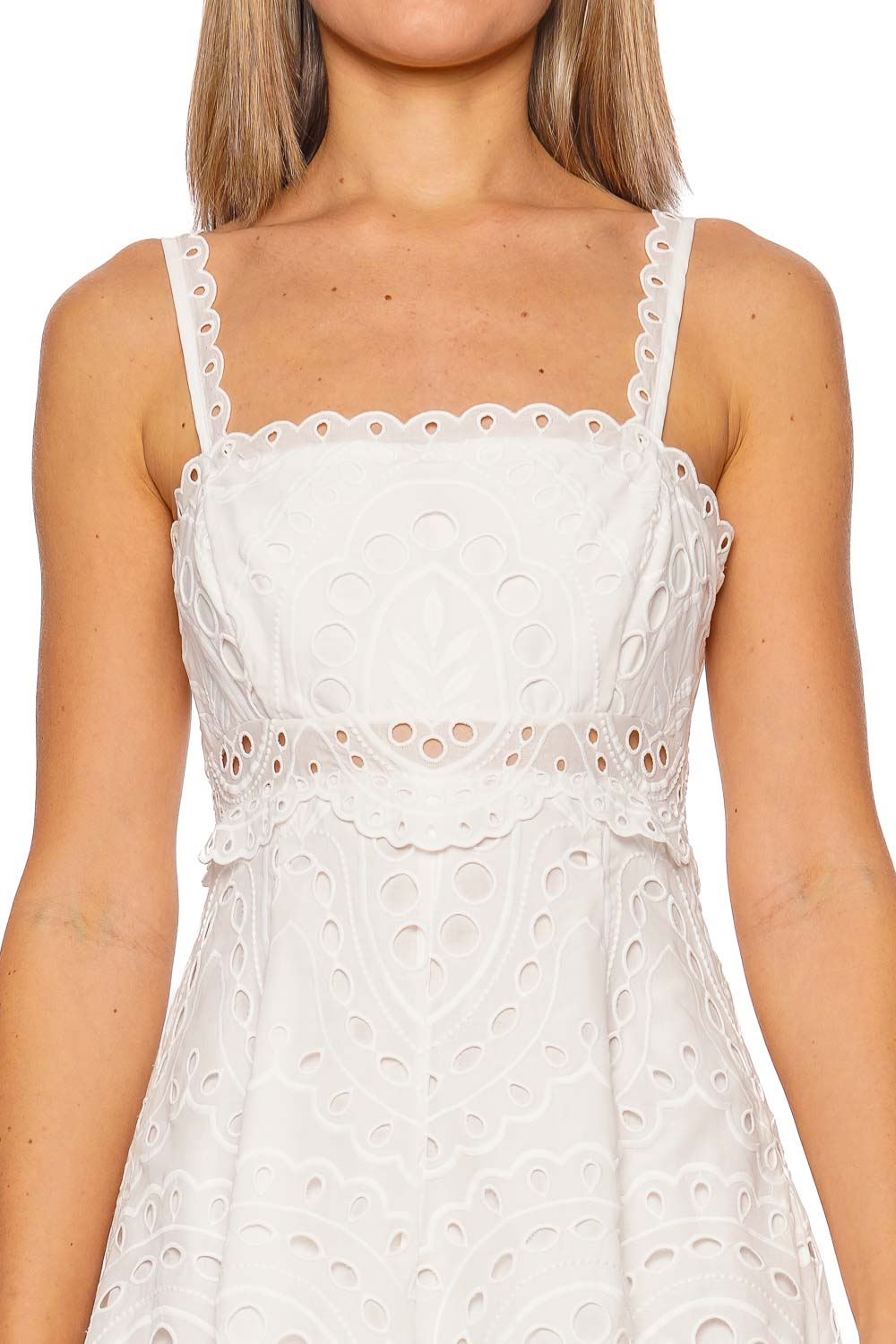 CHARO RUIZ IBIZA White Sealace Embroidered Midi Dress with Straps