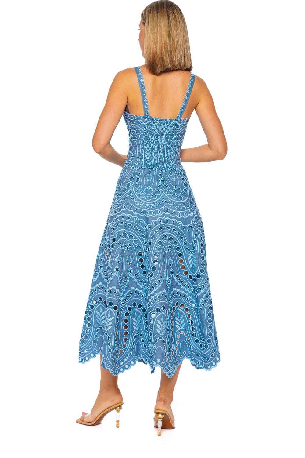 Solace Blue Embroidered Bustier Midi Dress