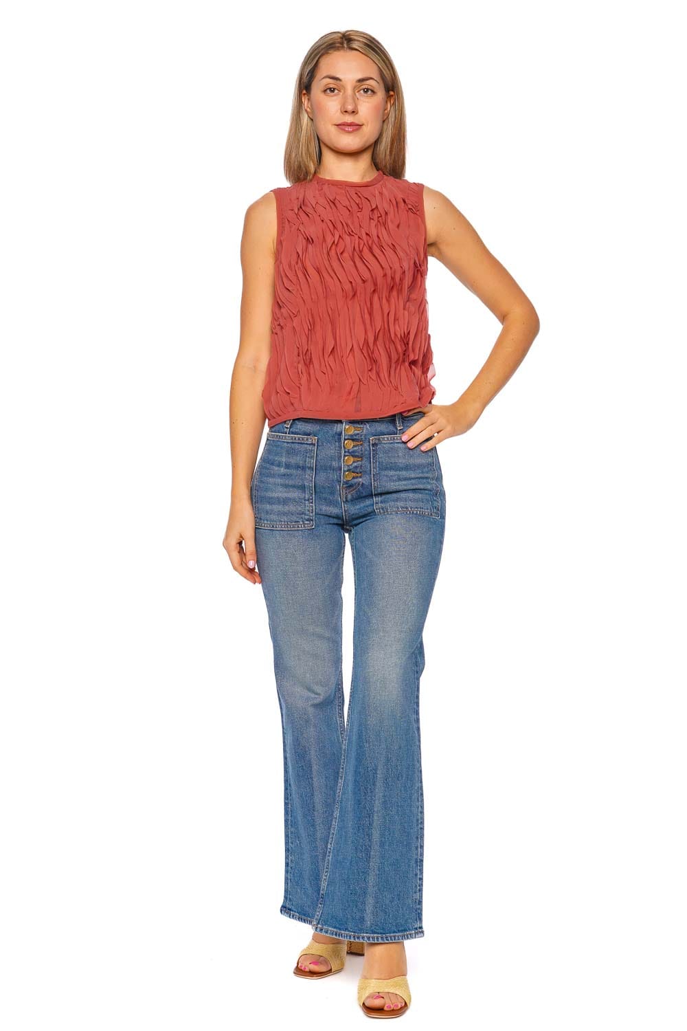 Ulla Johnson Celina Chestnut Sleeveless Ruffled Top