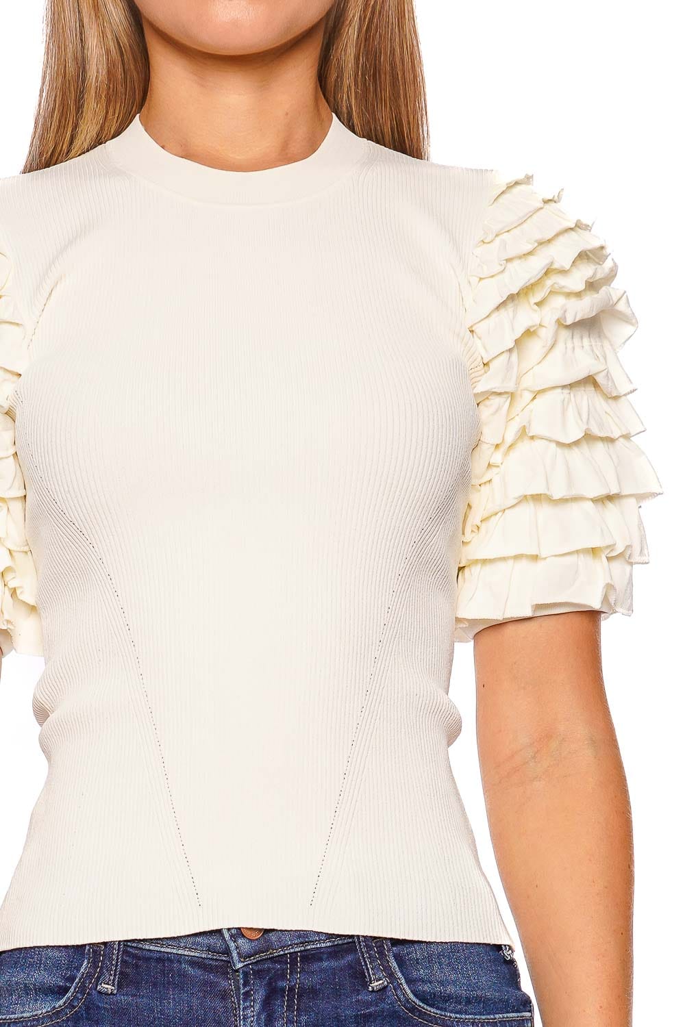 Ulla Johnson Kassia Ruffled Sleeve Ribbed Knit Top