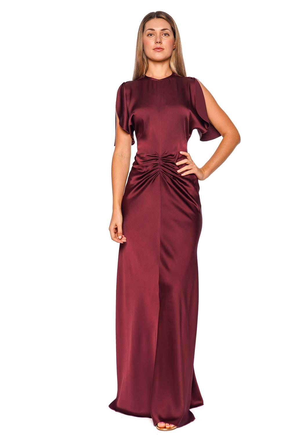 Victoria Beckham Gathered Waist Cinnabar Red Floor Length Dress
