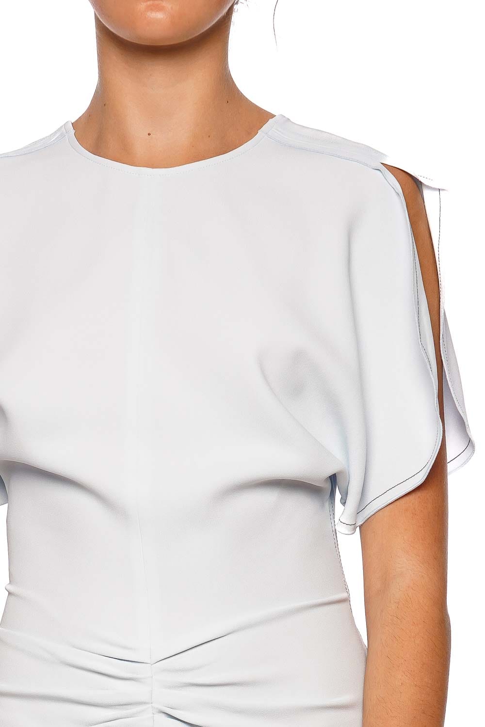 Victoria Beckham Glacial Blue Gathered Waist Midi Dress with Short Sleeves