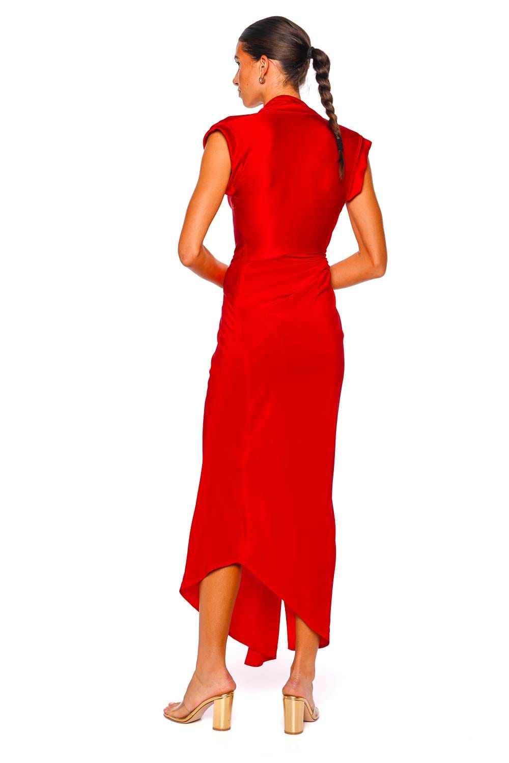 Victoria Beckham Cardinal Red Asymmetric Twist Draped Maxi Dress