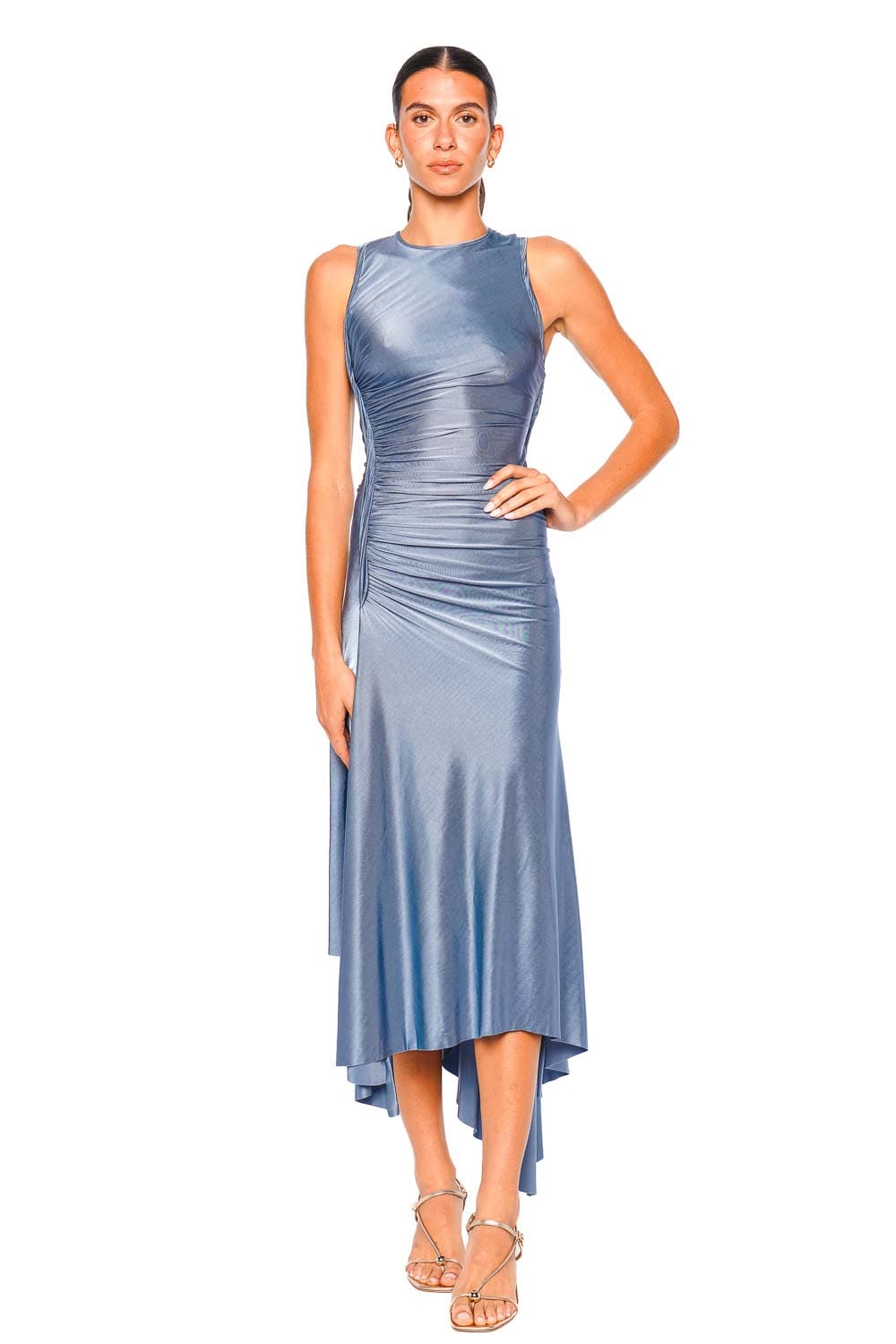 Victoria Beckham Stone Sleeveless Twist Detail High-Low Dress