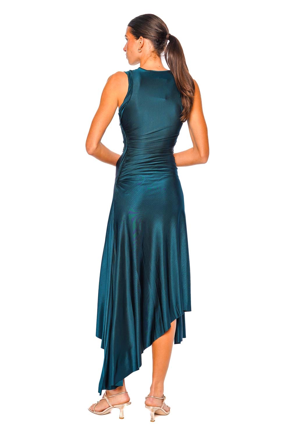 Victoria Beckham Dark Teal Sleeveless Twist Detail Midi Dress