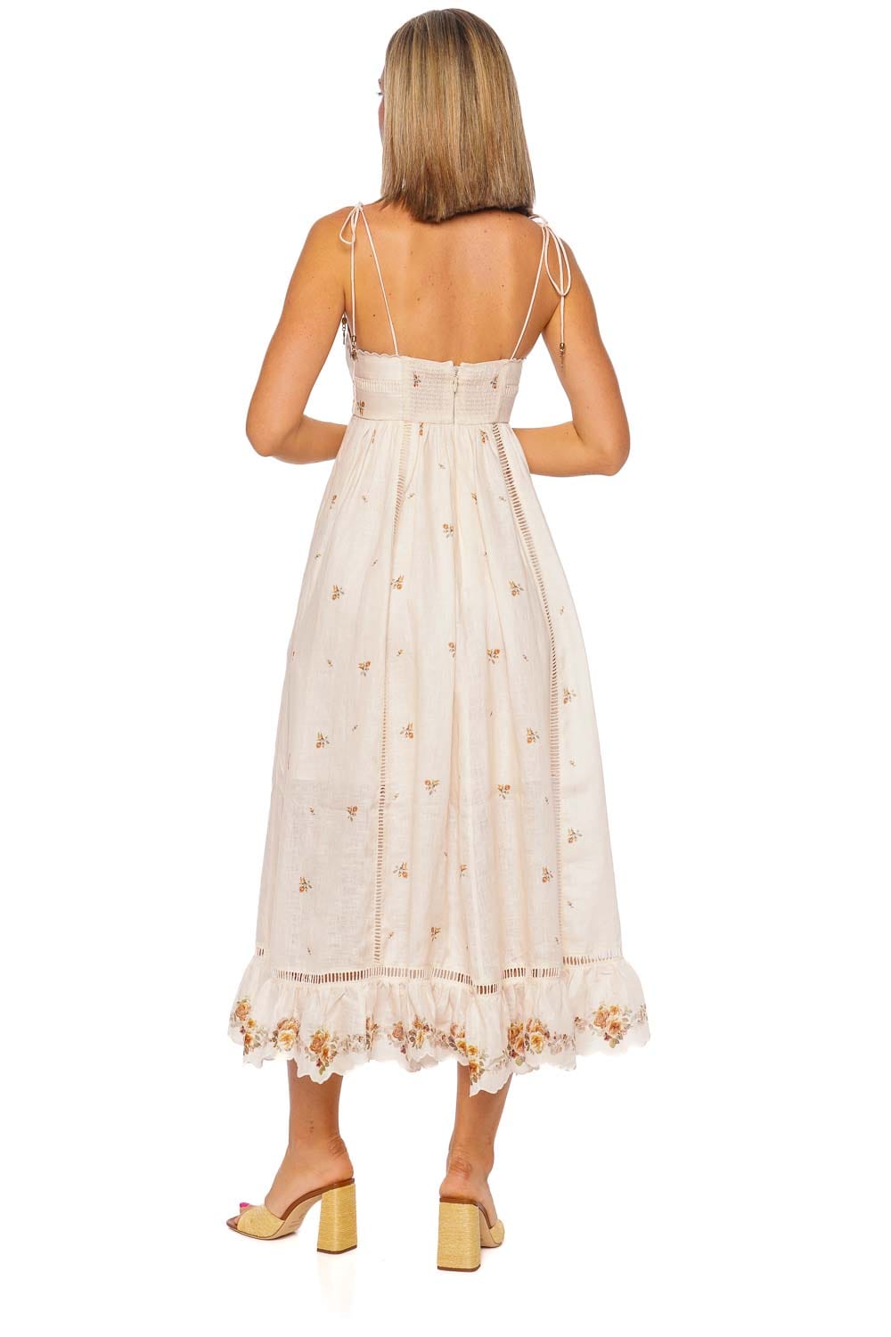 ZIMMERMANN Cream Yellow Rose Patience Cami Midi Dress