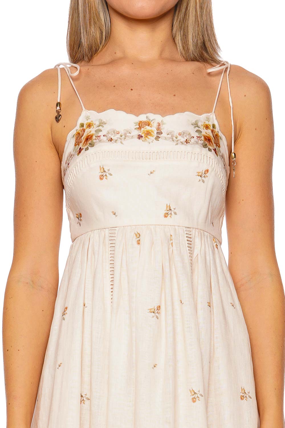 ZIMMERMANN Cream Yellow Rose Patience Cami Midi Dress