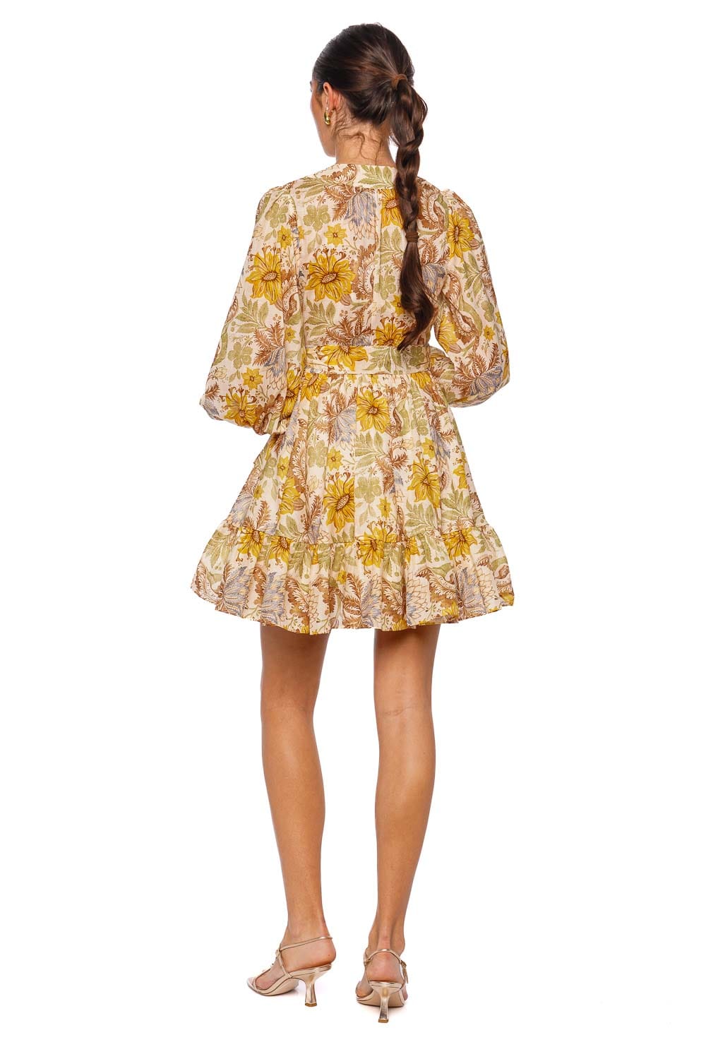 ZIMMERMANN Daylight Stamp Floral Cream Wrap Mini Dress with Long Sleeves