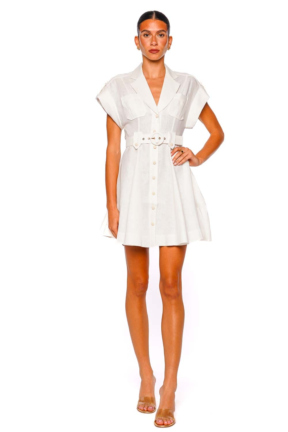 ZIMMERMANN Awaken Ivory Short-Sleeve Mini Shirt Dress