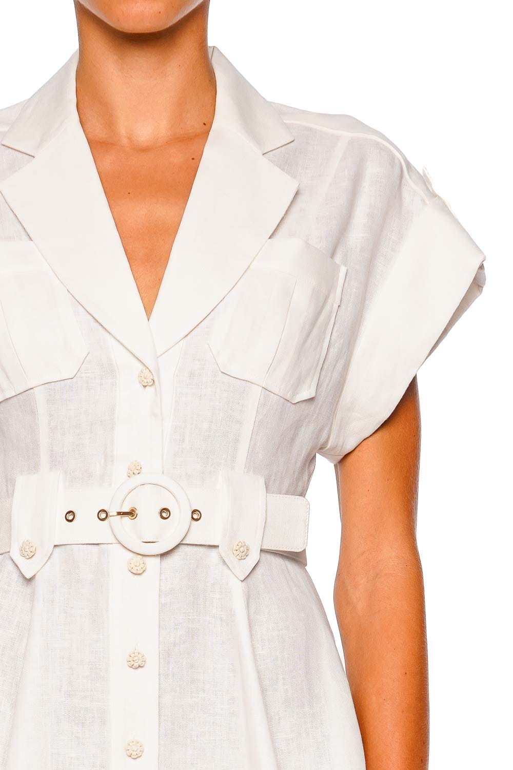 ZIMMERMANN Awaken Ivory Short-Sleeve Mini Shirt Dress