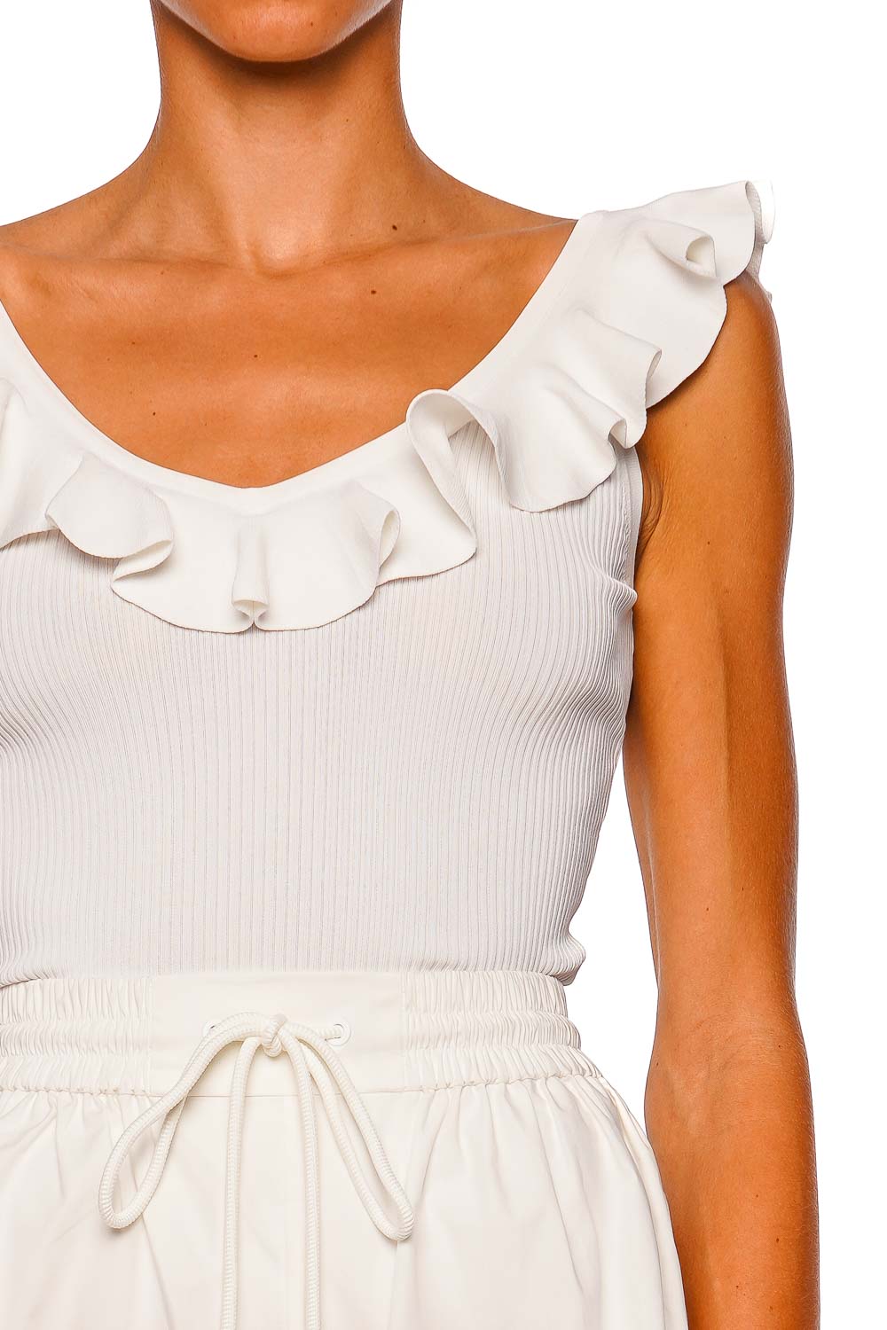 ZIMMERMANN Awaken Ruffled Sleeveless Top in Parchment