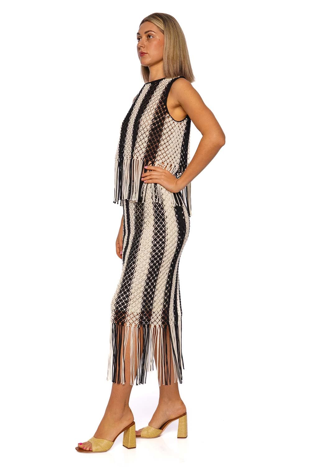 ZIMMERMANN Wanderlust Macrame Stripe Fringe Maxi Skirt