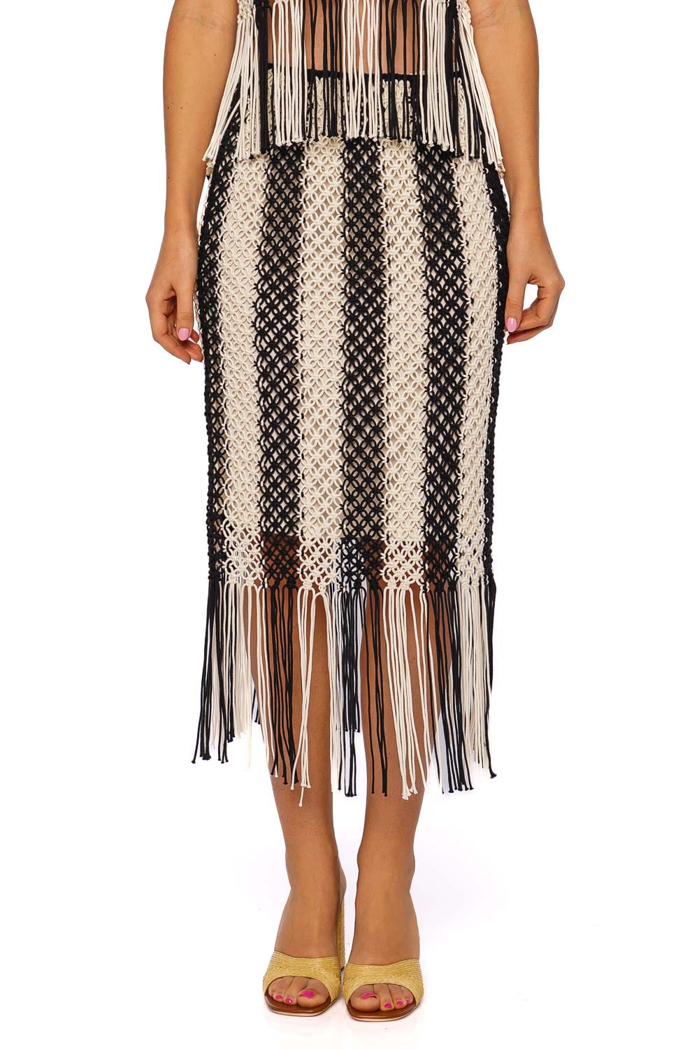 Wanderlust Macrame Stripe Fringe Maxi Skirt