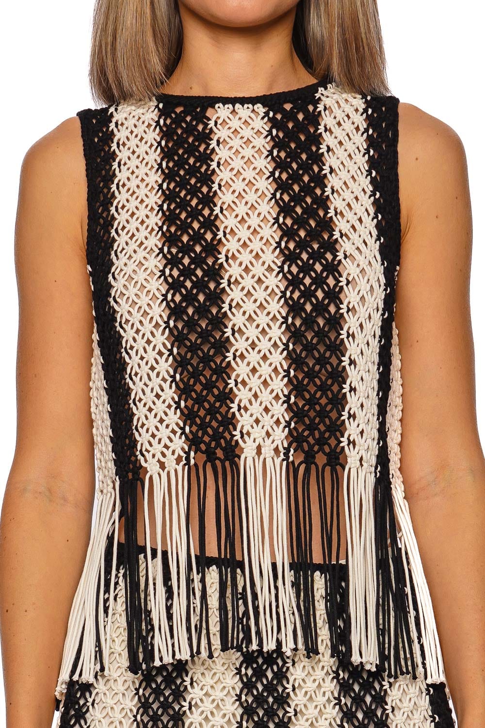 ZIMMERMANN Wanderlust Macrame Stripe Fringe Tank