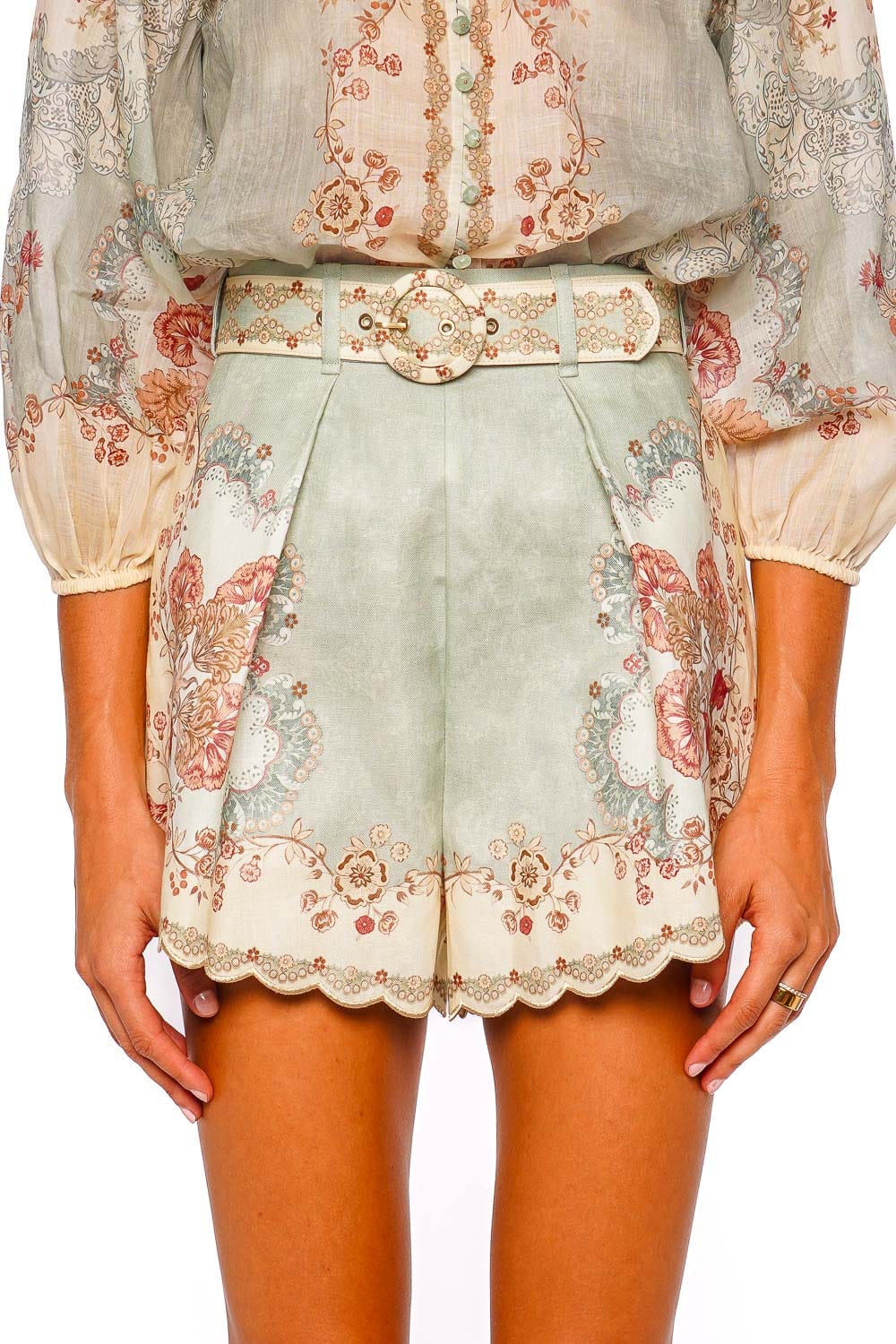 ZIMMERMANN Wallpaper Floral Mint Daylight Tuck Shorts