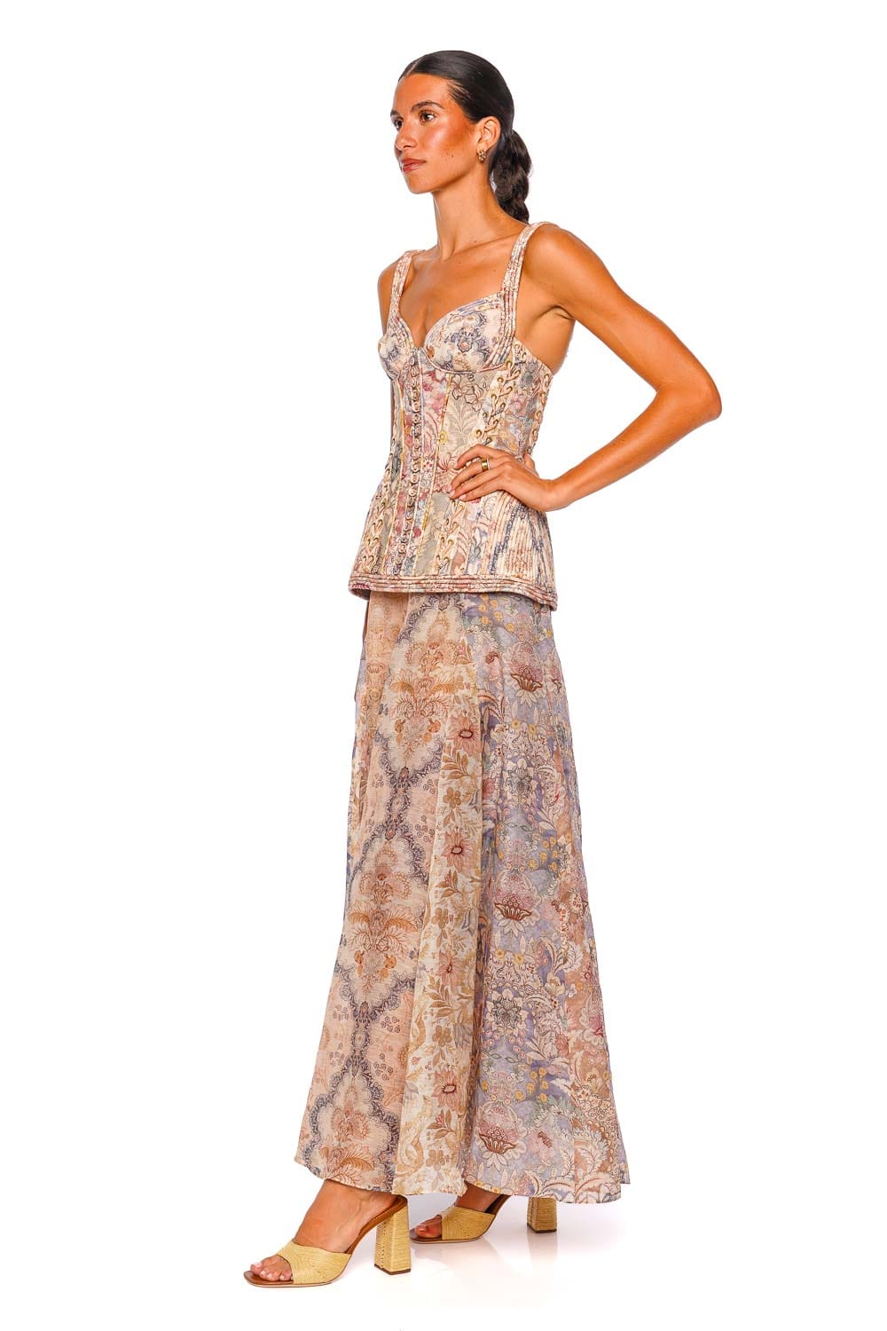 ZIMMERMANN Rebellion Corded Spliced Floral Maxi Dress with Fixed Straps