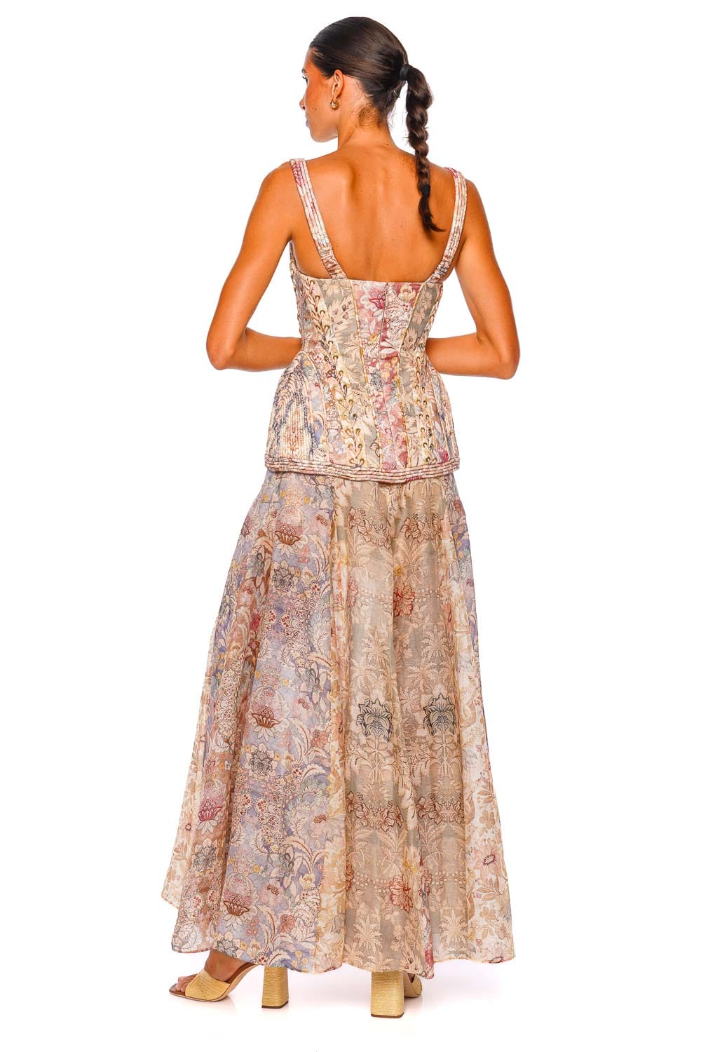 ZIMMERMANN Rebellion Corded Spliced Floral Maxi Dress with Fixed Straps
