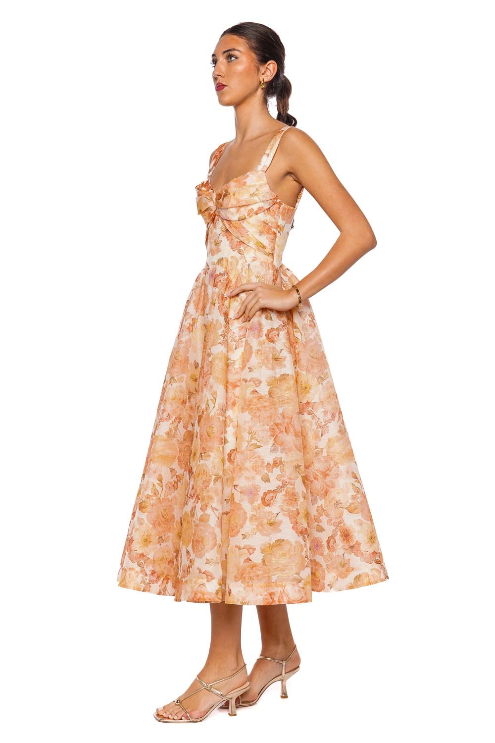 ZIMMERMANN Golden Bloom Adjustable Strap Drape Midi Dress