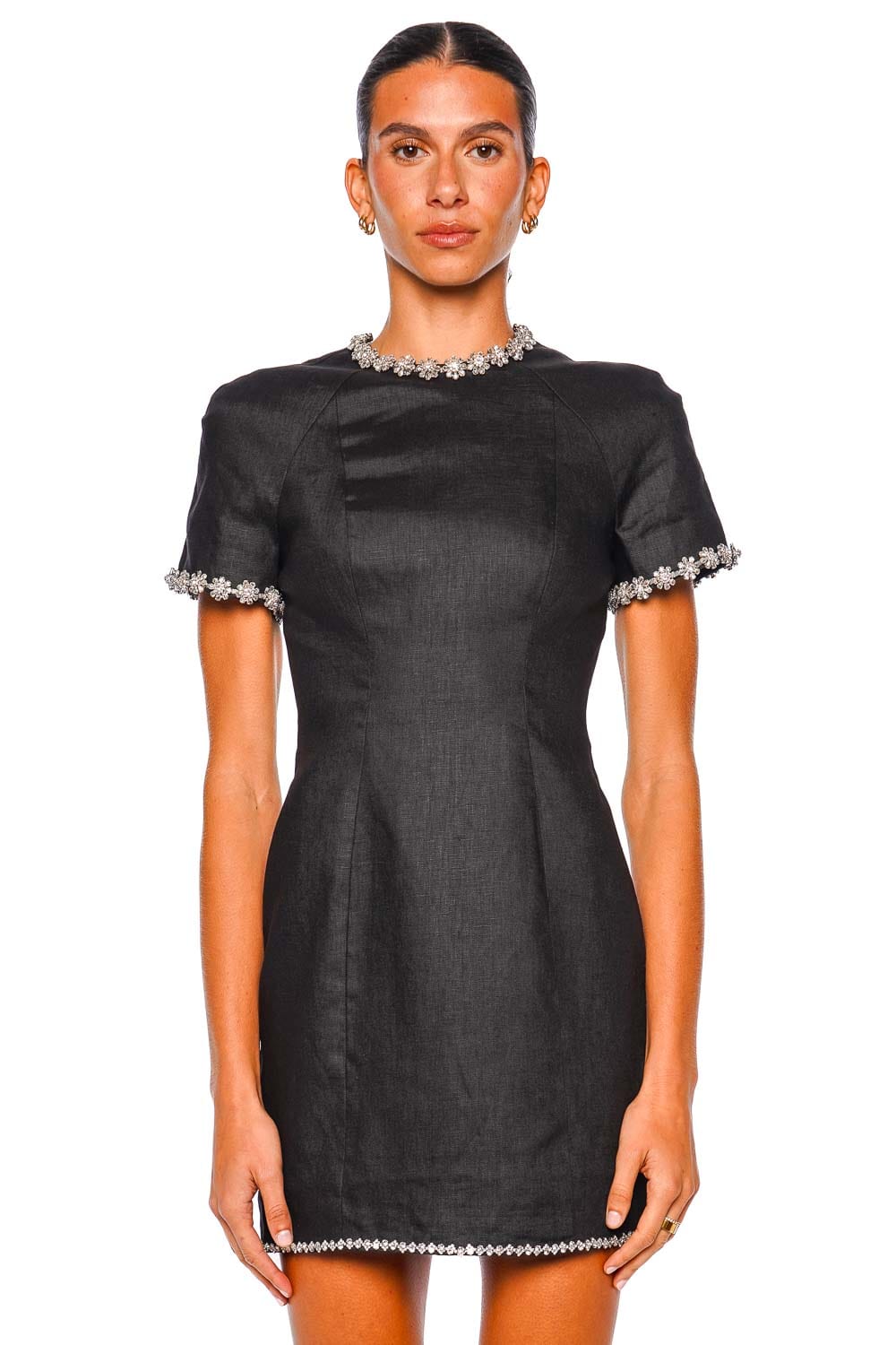 ZIMMERMANN Rebellion Embellished Black Short Sleeve Mini Dress