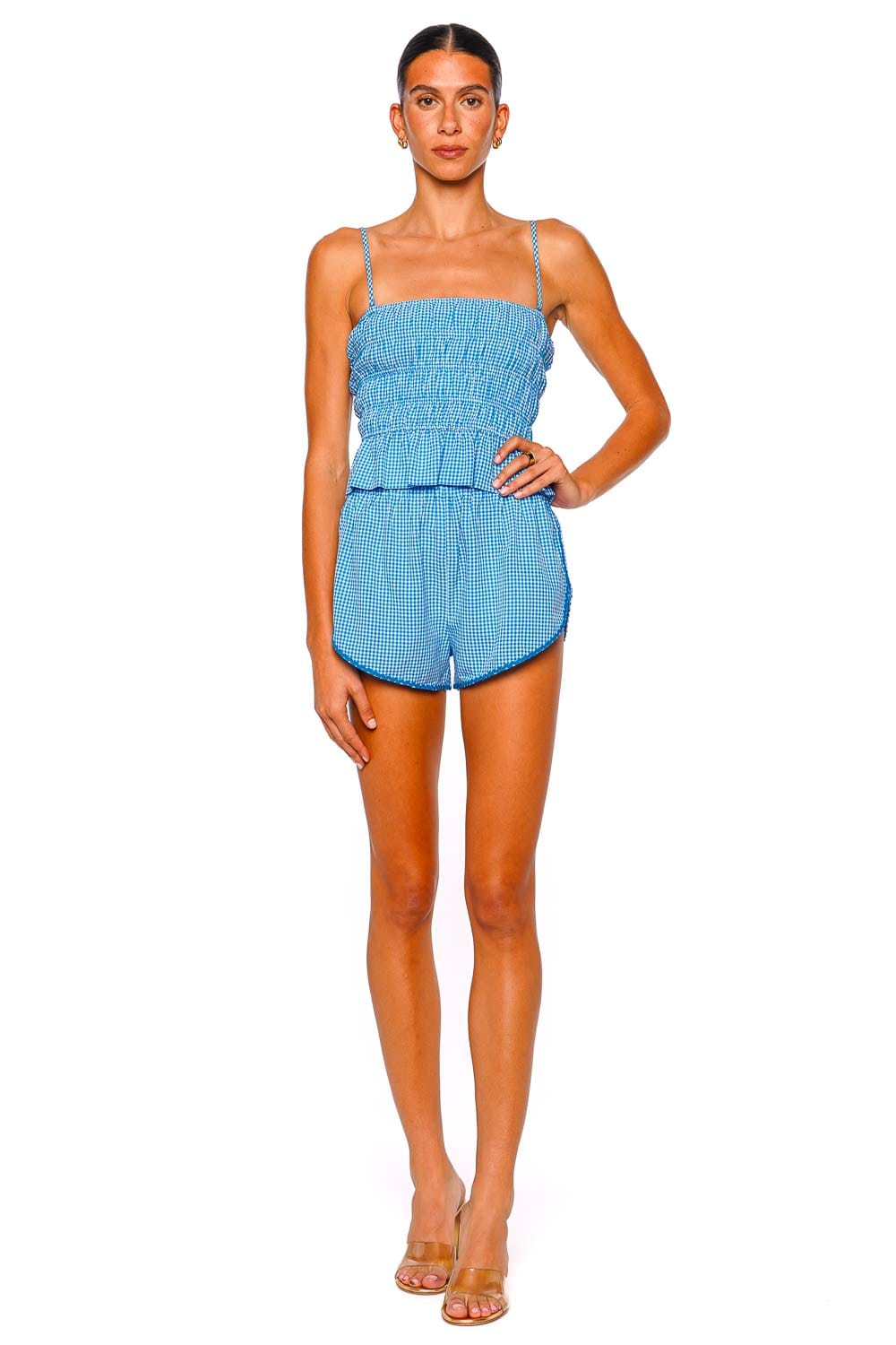 Solid & Striped Lester Smocked Strap Crop Top and Shorts Set Cosmic Blue