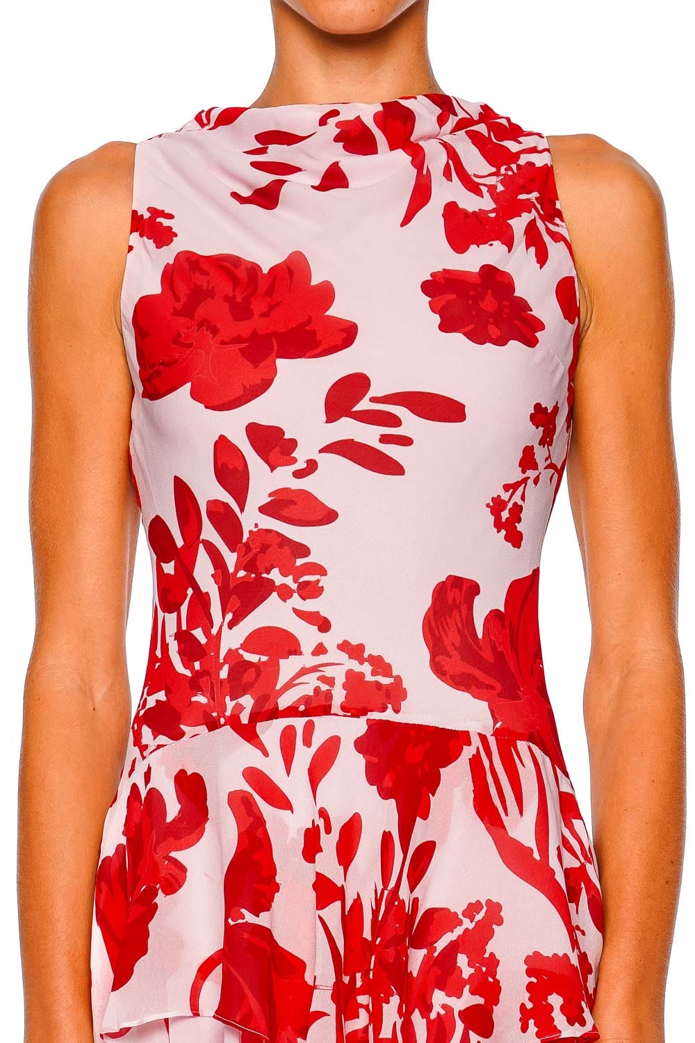 Shona Joy Aleyna Sleeveless Geranium Red Ruffle Mini Dress