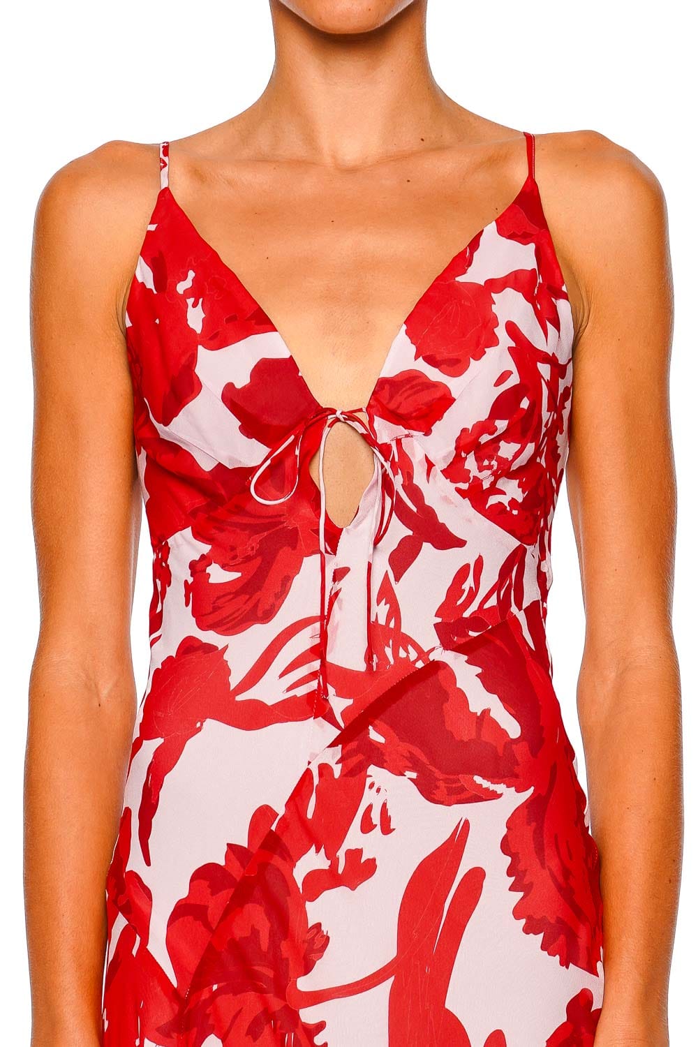 Shona Joy Aleyna Geranium Red Plunged Maxi Dress