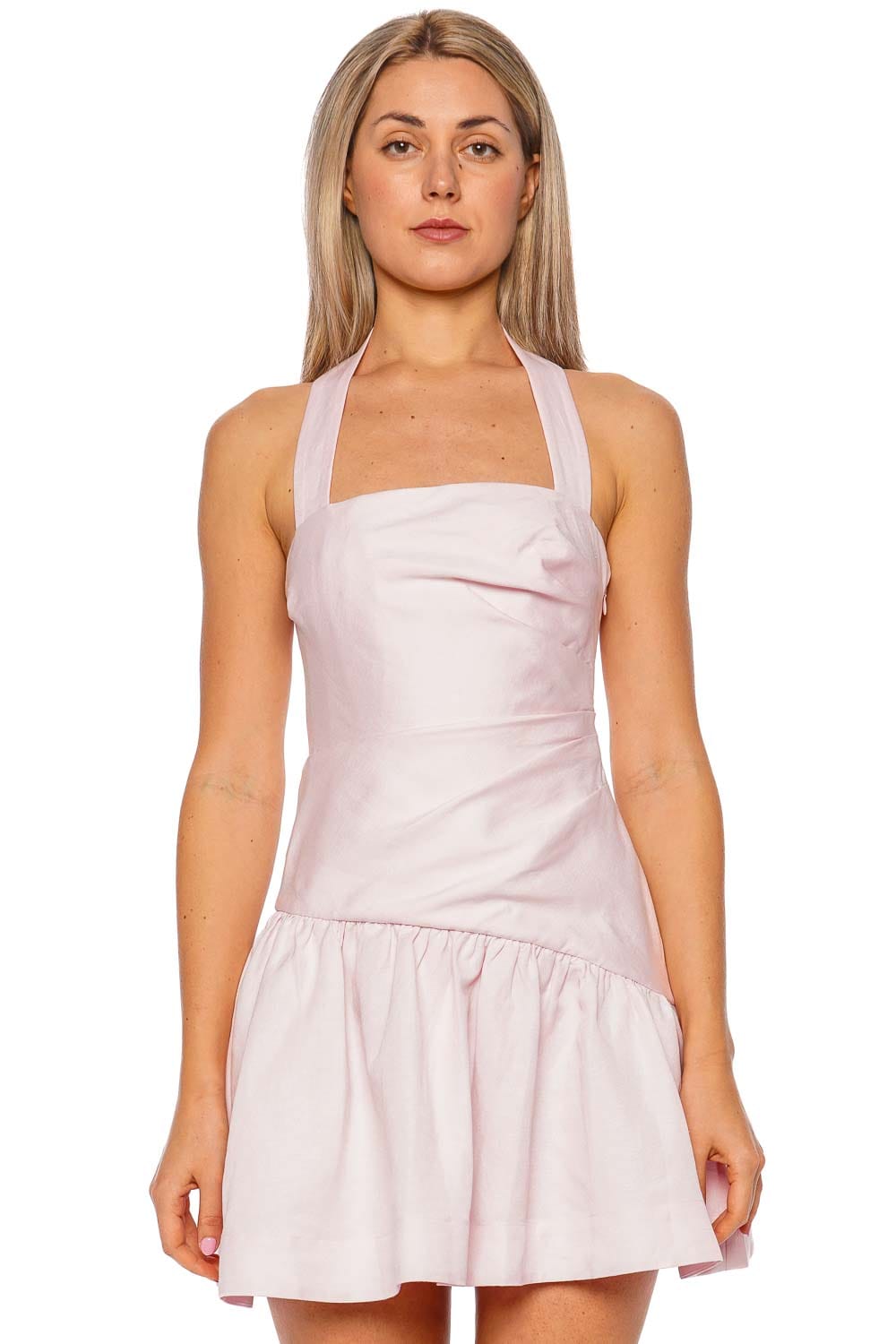 Shona Joy Gigi Sakura Pink Halter Draped Mini Dress