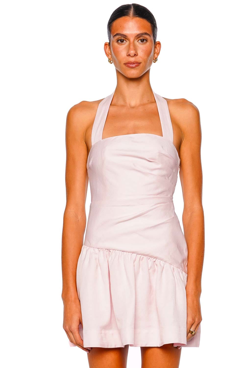 Shona Joy Gigi Sakura Pink Halter Draped Mini Dress