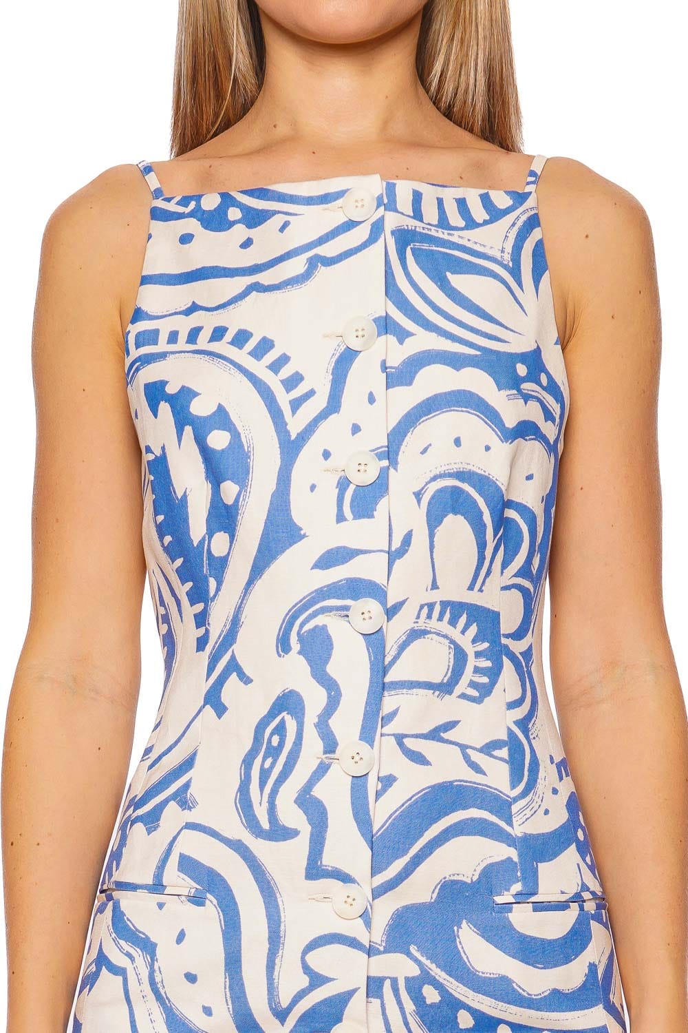 Shona Joy Francis Ultramarine Paisley Square Neck Mini Dress