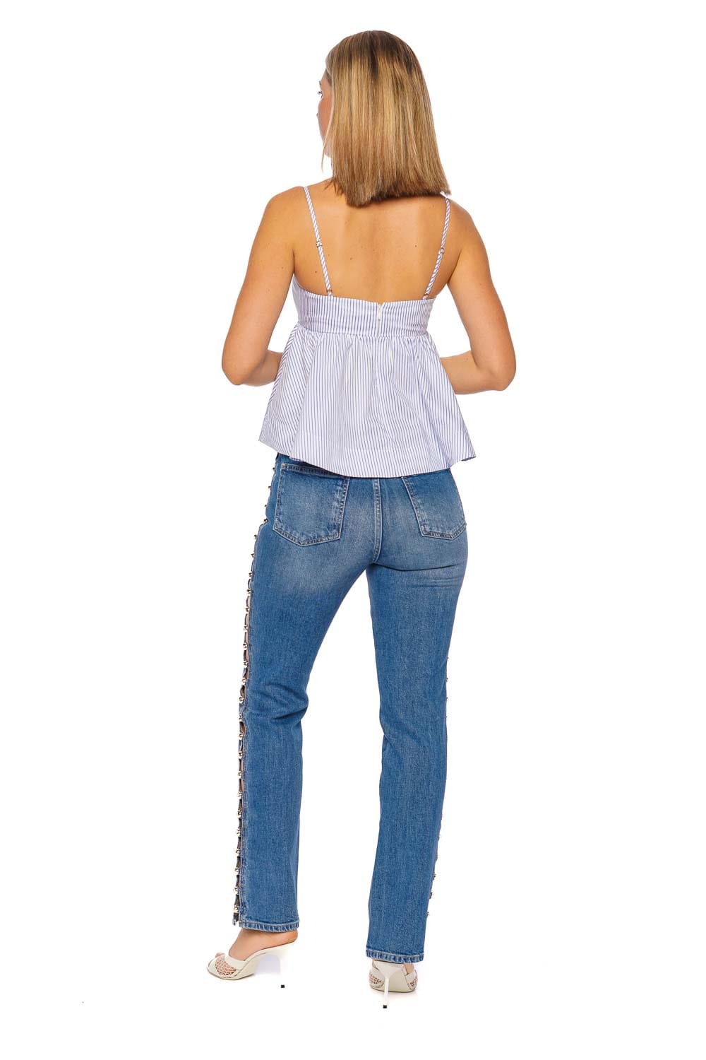 Shona Joy Saunders Marine Stripe Strappy Peplum Top