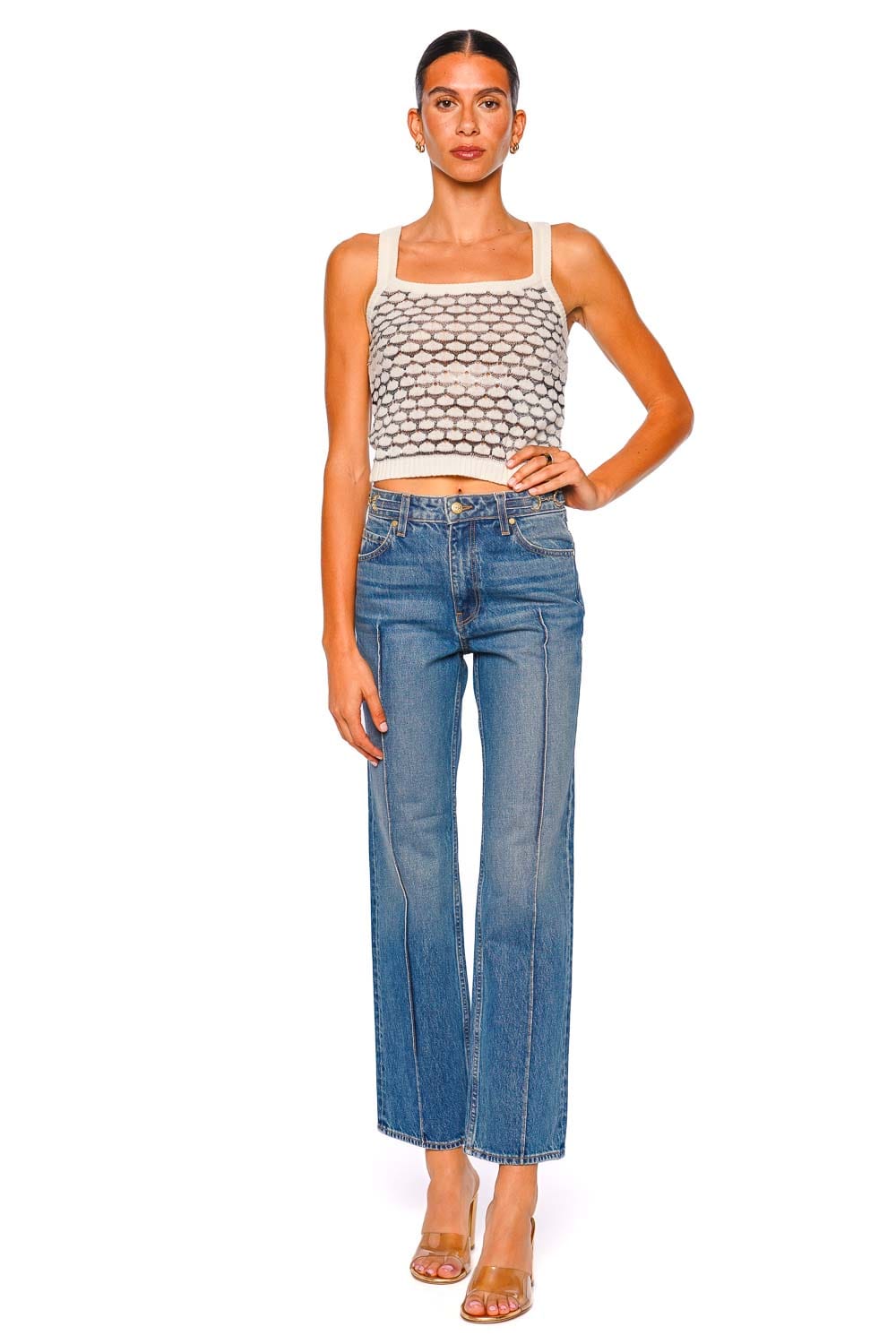 MISSONI DS26SK0H White Mesh Knit Tank Top with Strappy Sleeves