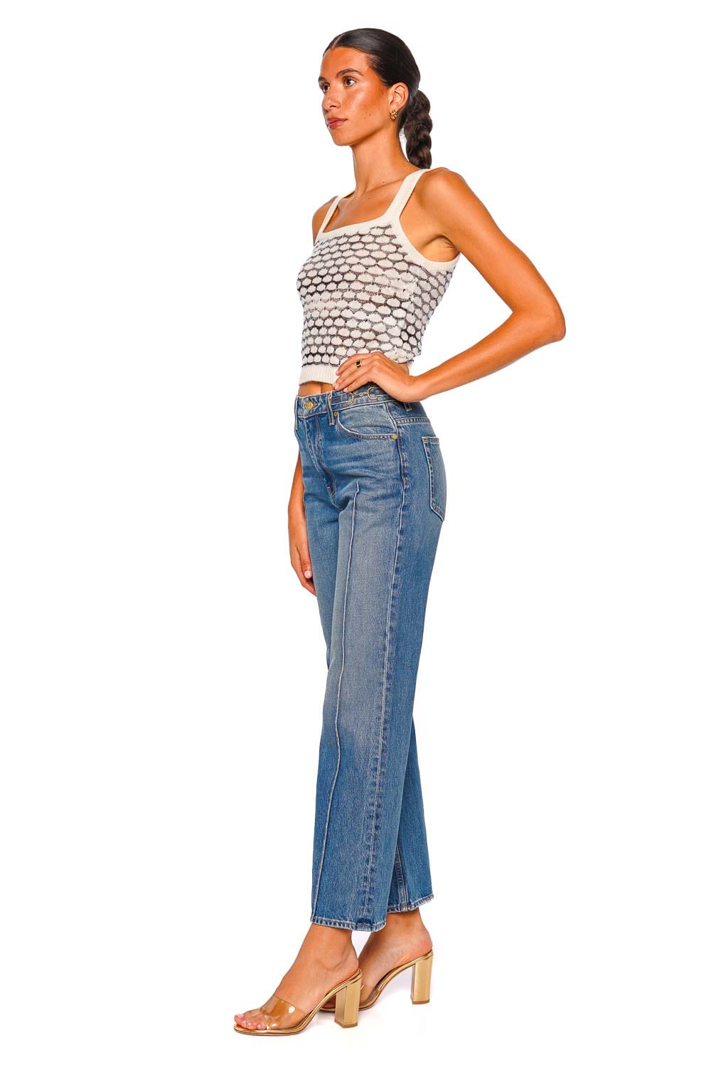 MISSONI DS26SK0H White Mesh Knit Tank Top with Strappy Sleeves